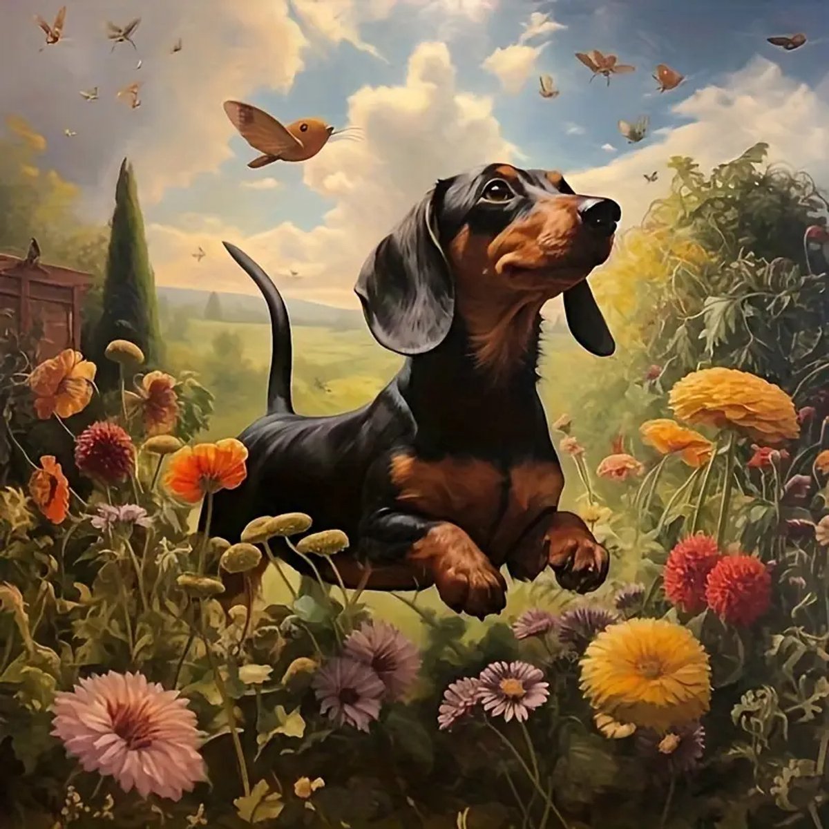 Diamond Painting Bloemen met Hond 20x20 cm – 5D DIY Schilderen met Steentjes voor Volwassenen & Kinderen – Compleet Pakket met Canvas, Gereedschap & Steentjes – Creatieve Hobby Set voor Ontspanning & Decoratie – Perfect Cadeau voor Dierliefhebbers