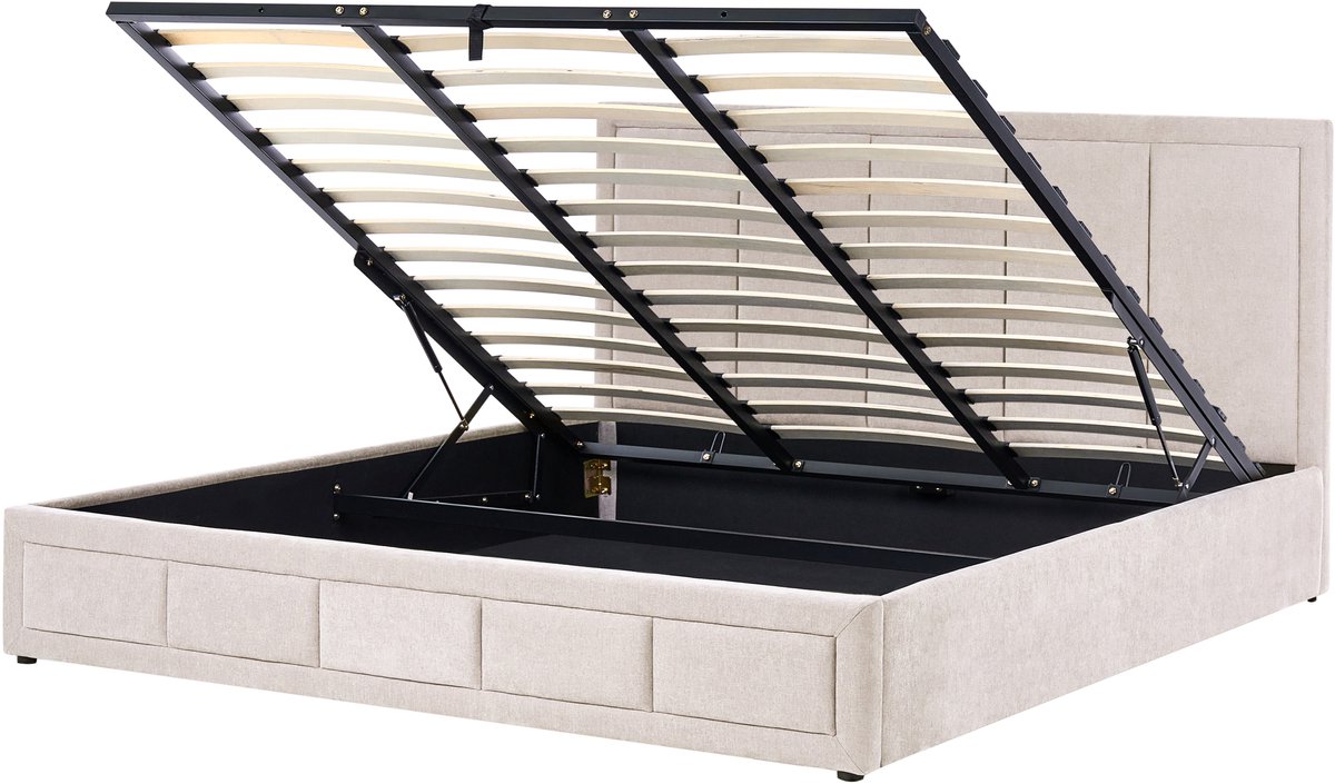 Beliani QUIBERON - Bed met opbergruimte - Beige - 180 x 200 cm - Chenille