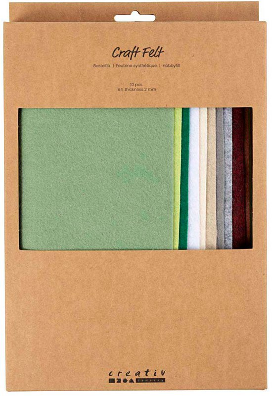 Pakket 'Craft Felt' met 10 vellen A4 vilt van 2 mm dik in naturelkleuren.