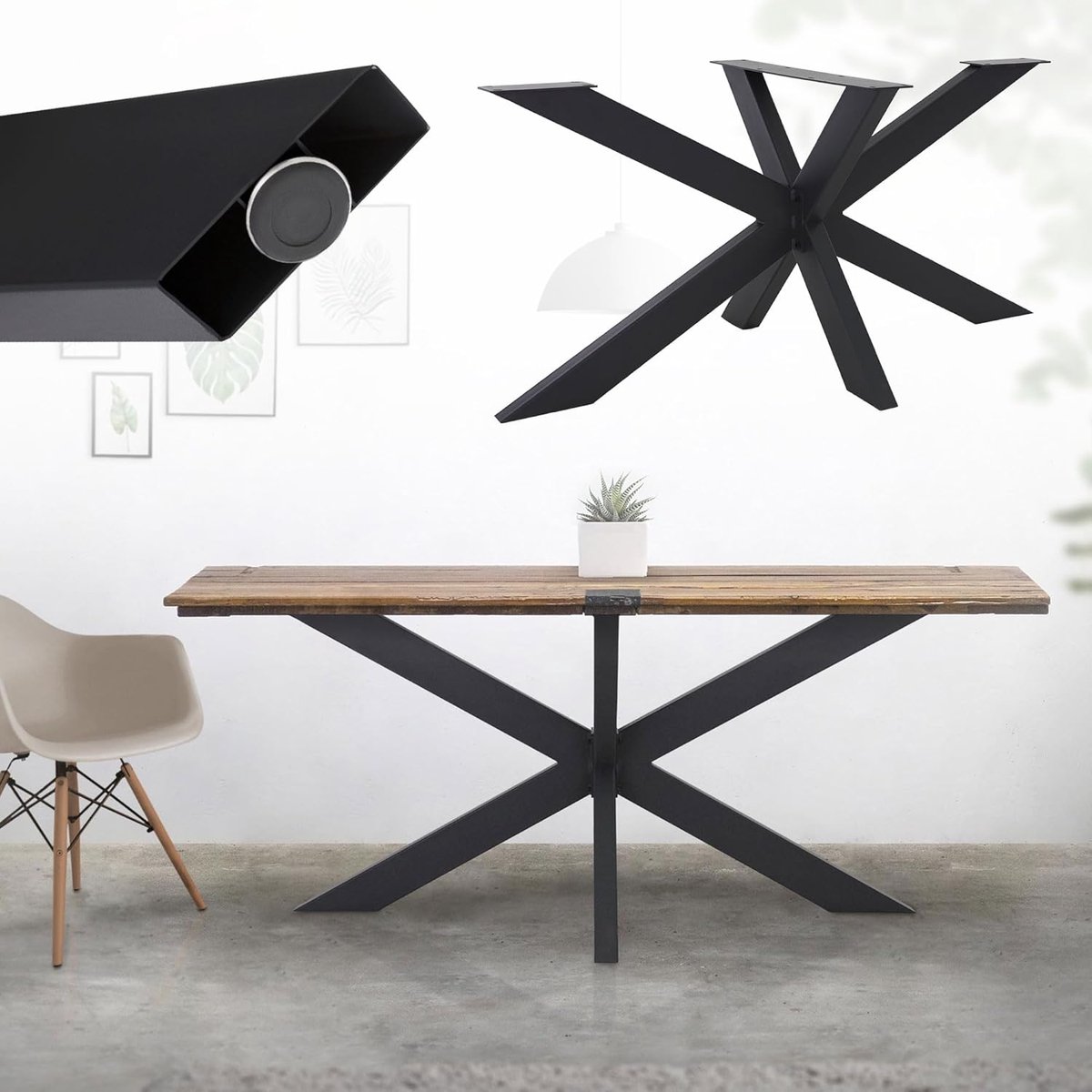 Industrial Spider X-Design tafelframe 78x71x150 cm – Robuuste metalen tafelpoten voor doe-het-zelf eetkamer-, salon- en kantoortafels – Zwarte kruisframe meubelpoten – Meda Home Store