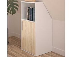 Vente-unique Meubel voor onder een hellend dak 1 deur en 1 nis - Wit en naturel - ADEZIO