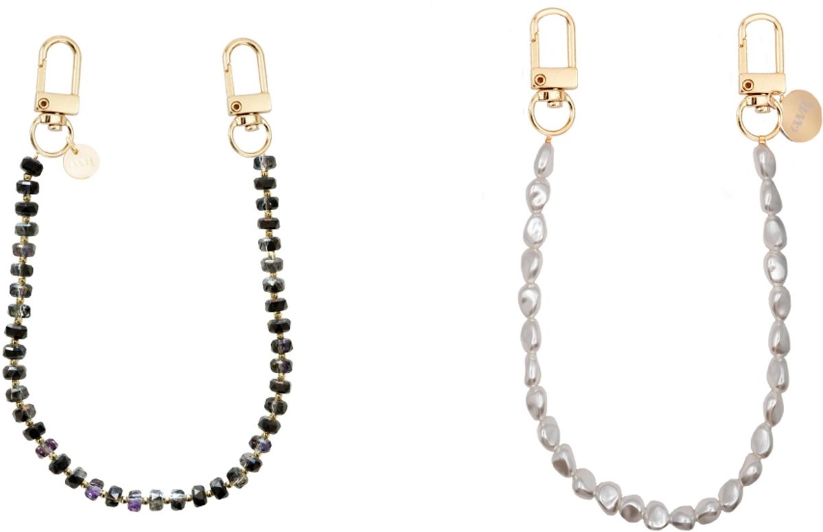 xoxo Wildhearts Telefoonkoorden Crystal Cord Kort Zwart + Pearlfection Kort – geschikt voor iPhone / Samsung
