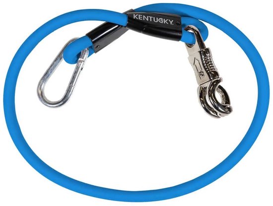 Blauwe siliconen trailerlijn met karabijnhaak en draaibare sluiting, met het KENTUCKY logo.