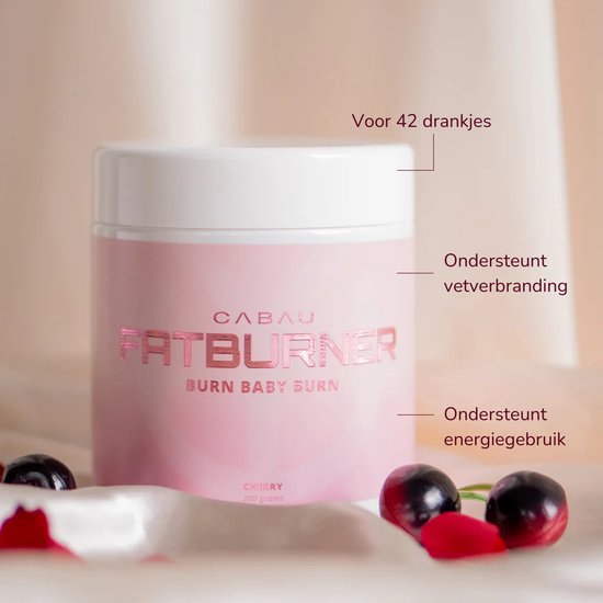 Cabau Fatburner, kersensmaak, 300 gram, ondersteunt vetverbranding en energiegebruik.