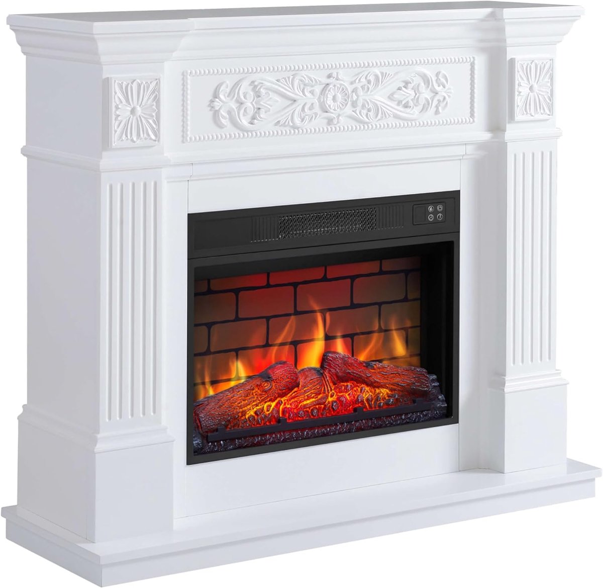 Elektrische Sfeerhaard Novihome Toscana Luxe Wit – 1800W Inbouw & Vrijstaande Elektrische Open Haard met Realistisch 3D Vlameffect, LED Verlichting, Afstandsbediening, Timer & Thermostaat – Klassiek Design met Steenlook MDF
