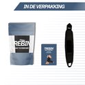 Inhoud van de verpakking: een zwarte polsbrace, een handleiding en een verpakkingstas.