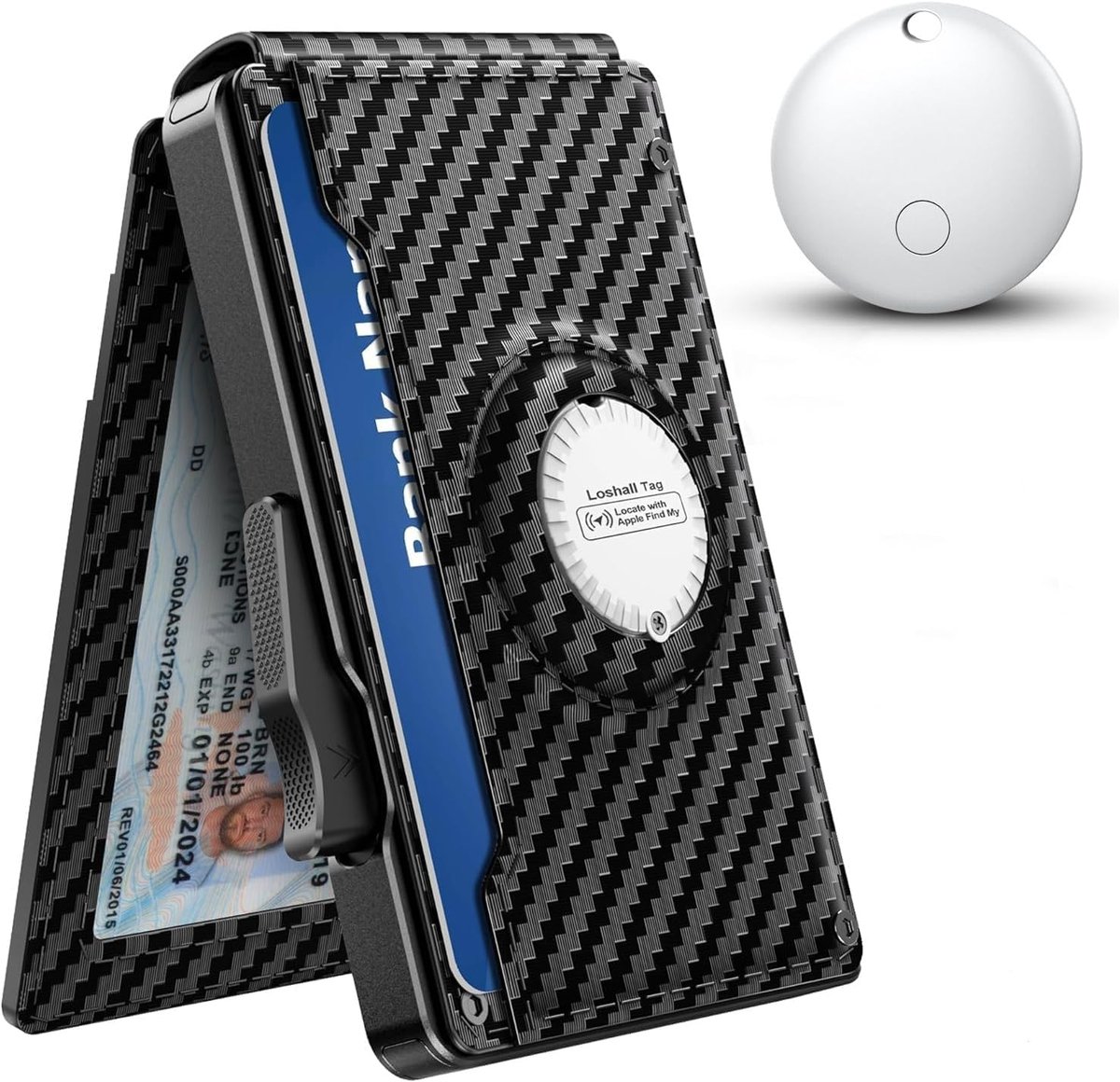 IBETTERTEC - Portemonnee voor Heren met Tracker Tag Combo[iOS Only]-Heren Portemonnee Minimalistische Bifold-Heren Portemonnee Dun Leer Kaarthouder-Slimme Portemonnee RFID Blokkering-Pop Up Portemonnee Metaal Aluminium met 9-13 Pasjes & ID Venster