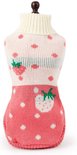 Roze gebreide hondentrui met witte col, afgebeeld op een mannequin.