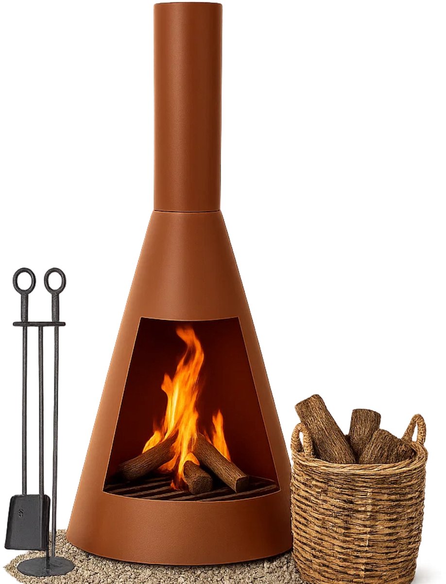 Lomera Tuinhaard Roest - Buitenhaard Met Schoorsteen - Sfeervolle Buitenhaard - Roestkleurige Tuinhaard - Metaal Met Roestfinish - Terraskachel - Roestbruine Finish - Tuinkachel Voor Sfeervolle Avonden - Metaal Tuinhaard van Lomera