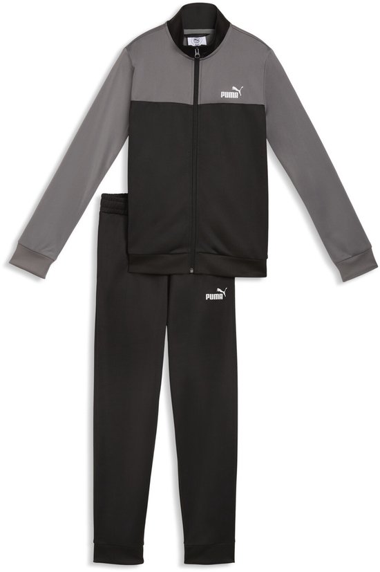 Puma trainingspak met kleurblokken in Puma Black en grijs. Het jack heeft een ritssluiting en een Puma logo.