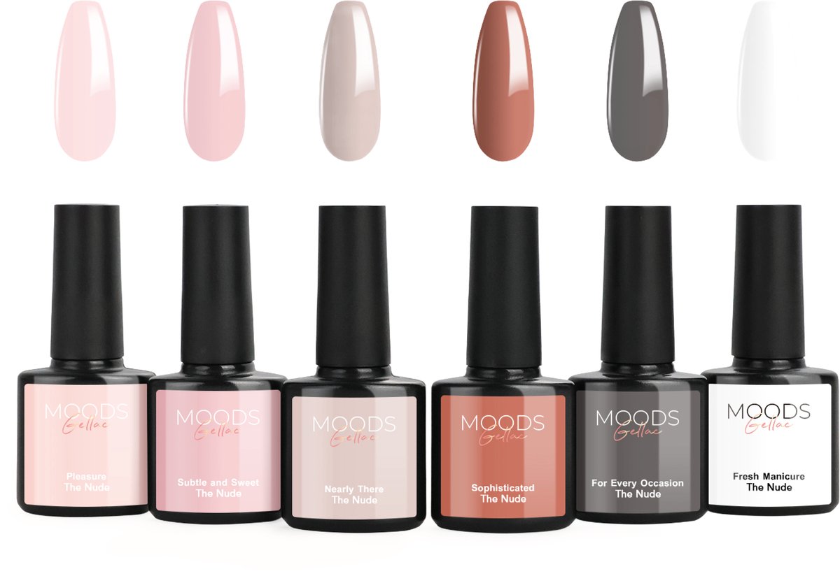 Moods Gellac 6-delige Set - Gel Nagellak - 8ML - The Nude Edition - Gellac - Nagels - Gellak Starterspakket - Nude Kleuren - HEMA- & TPO-vrij