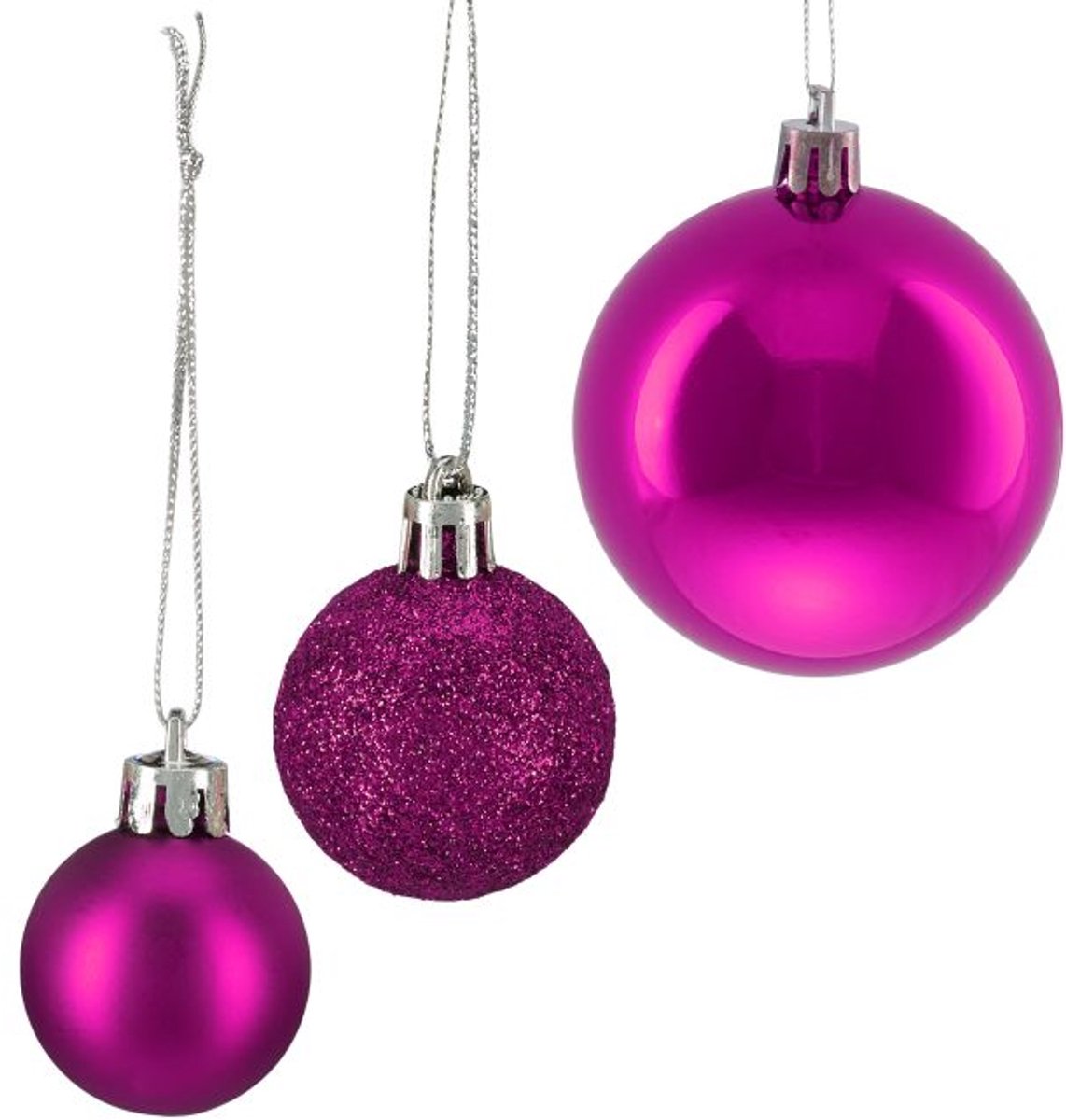 Doodadeals® Set van 100 Kerstballen – Paars – Verschillende Maten – Glanzend, Glitter & Mat – Kunststof