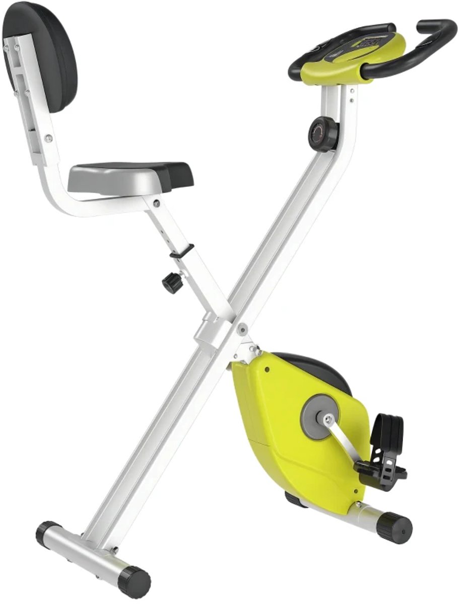 Opvouwbare Magnetische Hometrainer - 8 Verstelbare Weerstandsniveaus - LCD Scherm - Verstelbare Zitting - Hartslagsensoren - Max. Gebruikersgewicht 110 kg - Fietstrainer - Fitnessfiets - Geel+Wit