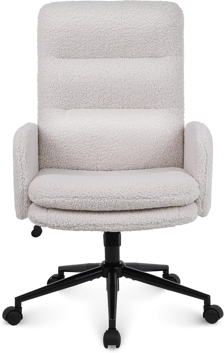 Bureaustoel van kasjmier, ergonomisch met hoge rugleuning, comfortabele make-uptafelstoel, draaistoel, bureaustoel met verstelbare hoogte, crème