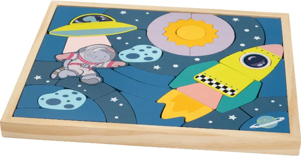 Playtive Houten Ruimte Puzzel - 40 Bouwstenen - ca. L 29,5 x B 25 cm