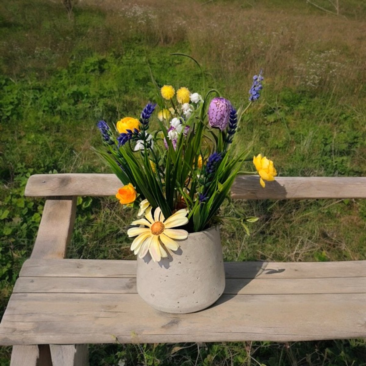 Seta Fiori - Klein tuintje - Kunst bloemen in pot compleet - 35cm