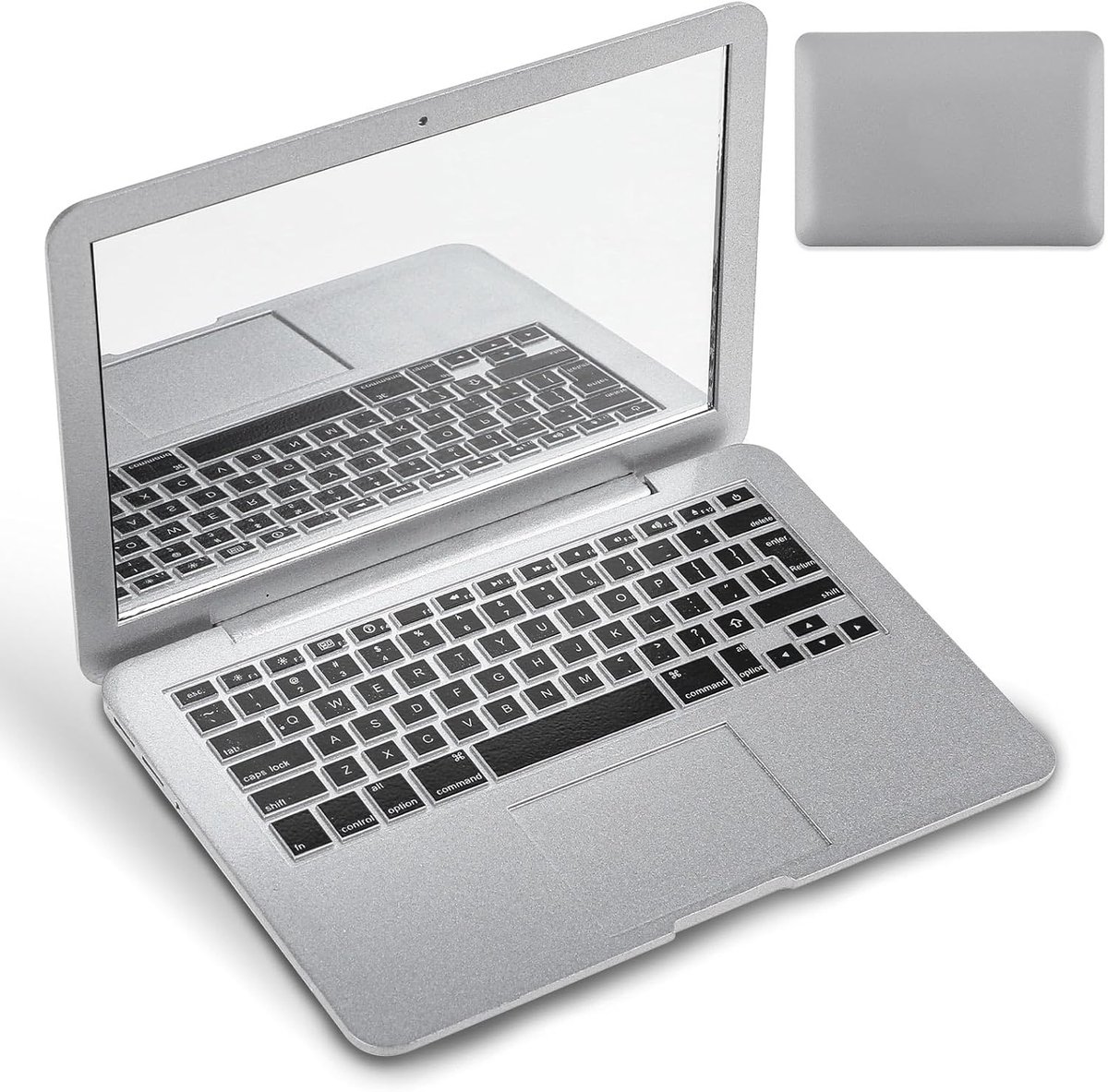 Cat Toy Laptop - Mini Mirror - Small Computer Mirror - Makeup Mirror - Fake Top for Doll House Decoration - Silver