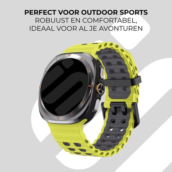 Strap-it Sport siliconen Wave bandje - geschikt voor de Samsung Galaxy Watch Ultra 2 (2026) / Ultra (2024/2025) - lime/donkergrijs