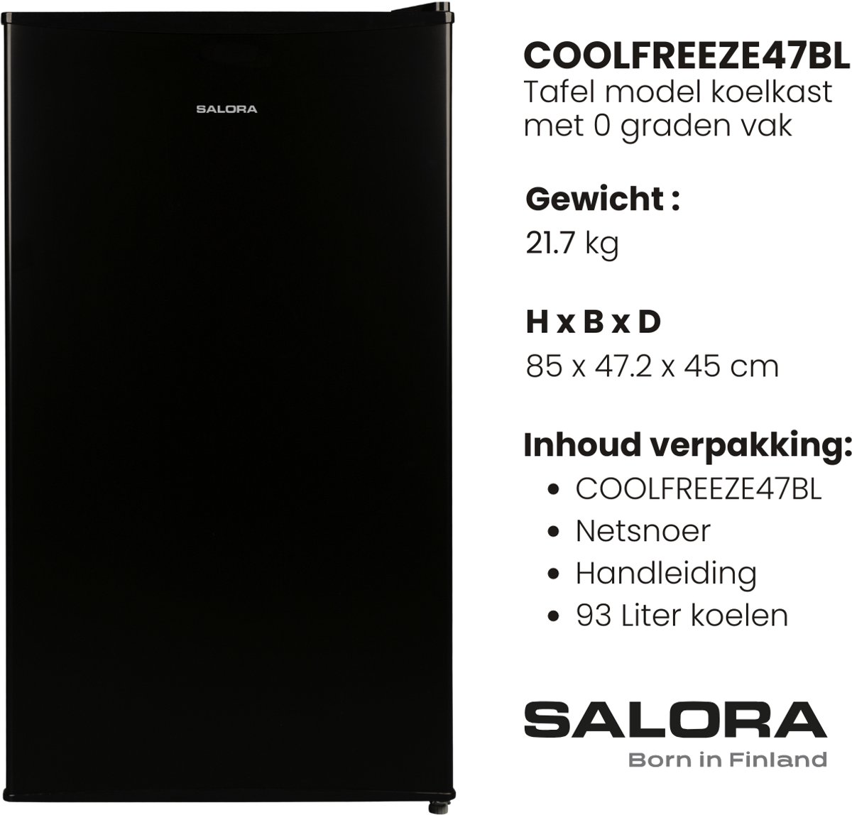 Salora COOLFREEZE47BL - Koelkast - Koelkast Tafelmodel - Koelkasten - Zwart - 93 L - 2025 — afbeelding 6