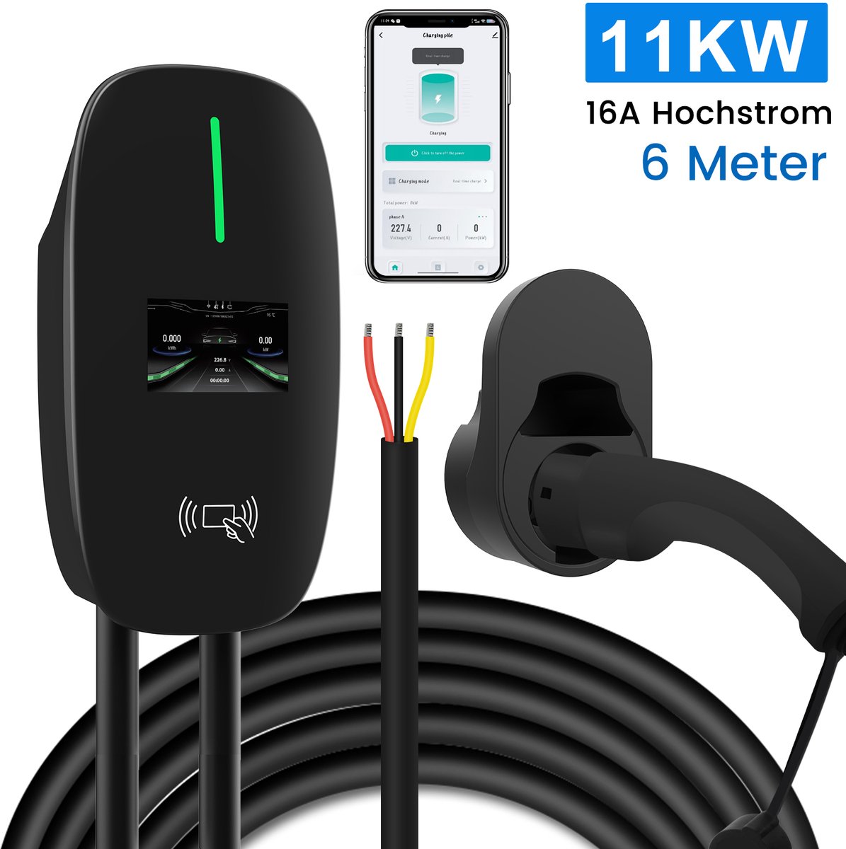Hexinex 11kW 16A 6M - Slimme 3-Fase Laadpaal met App Control