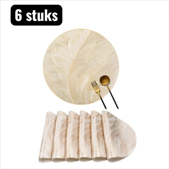 1 lot (6 pièces) - Set de table - Napperons de verre - Set de table rond en PVC - Set de table imperméable à Design Ressorts - Set de table imperméable et antidérapant - Goud