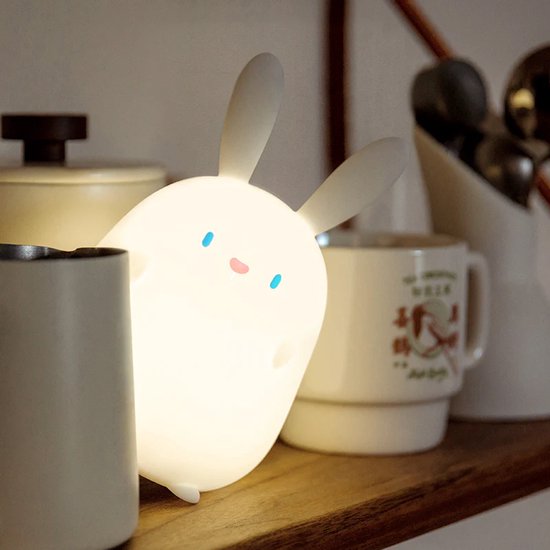 Heppie® Rabbit Lamp - Konijn - Bunny - Nachtlampje voor Kinderen & Baby - Siliconen - Lampje Slaapkamer - Knijplampje - Touch lamp - kraamcadeau - babyshower - bang in het donker - baby cadeau - Melamine & BPA-vrij - Geboorte Cadeau - nachtlampje van Merkloos — afbeelding 3