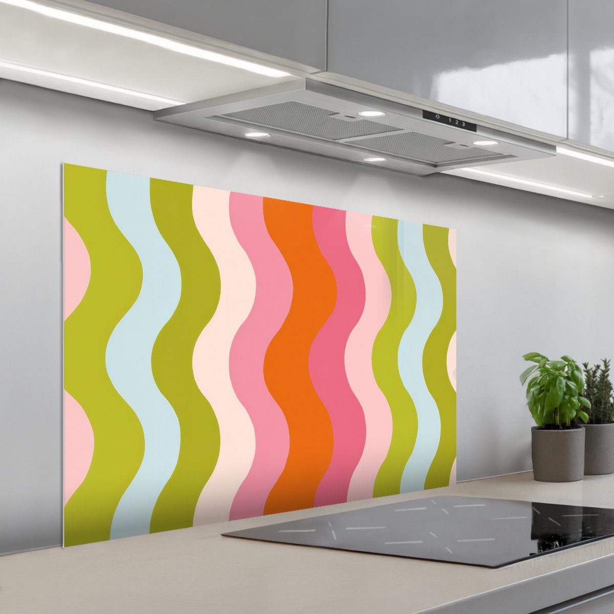 Spatscherm 100x65 cm - Zelfklevende achterwand Banen - Golven - Kleurrijk - Verticaal - Keuken muurbeschermer - Spatwand fornuis
