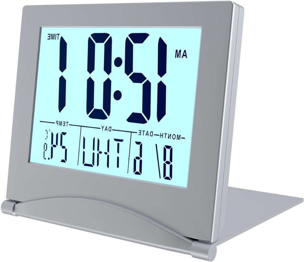 VIN® Dementieklok – Digitale Klok met Alarmfunctie – Kalenderklok met Digitale Wekker - Met Datum en Temperatuurmeter - Zilver
