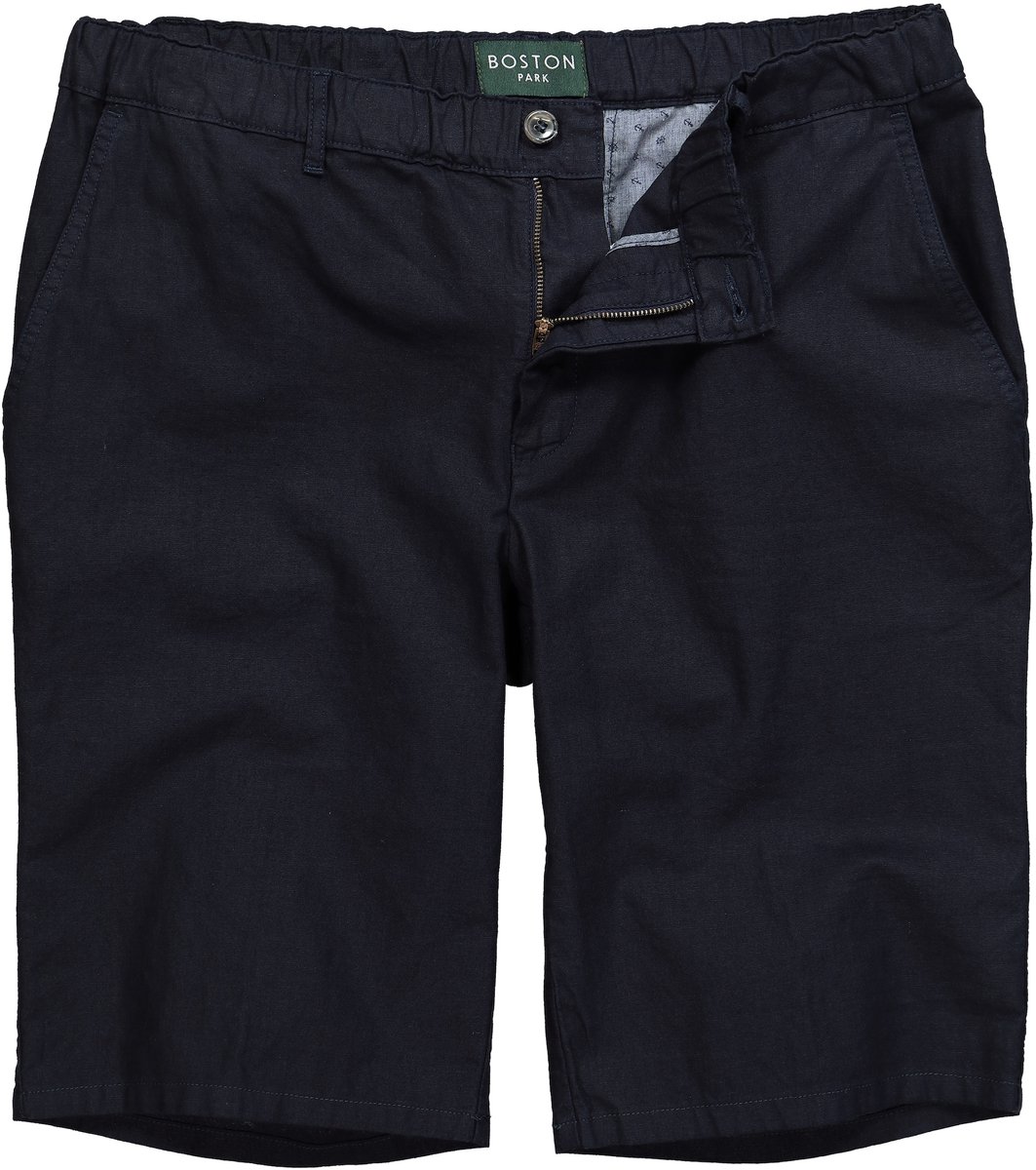 Boston Park - Heren - Linnenmix-Bermuda regular fit elastische tailleband - Navy blauw - Maat 70