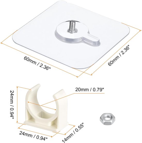 PVC Water Pipe Clamp Clips, 6pcs Fit for 20mm(3/4") OD Tubing Hose Hanger Support U-Shaped Pipe Clips with Adhesive for Water Pipe, Gas Tubing — afbeelding 2