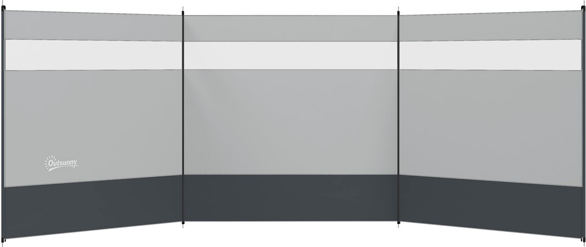 Outsunny Camping Windscherm Polyester, Staal 440L x 140H cm Grijs
