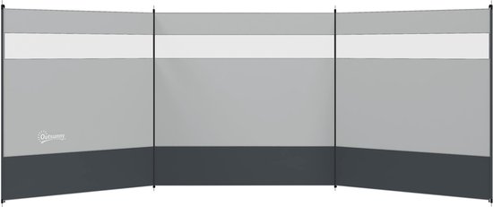 Drie panelen windscherm in neutrale kleuren, op witte achtergrond.
