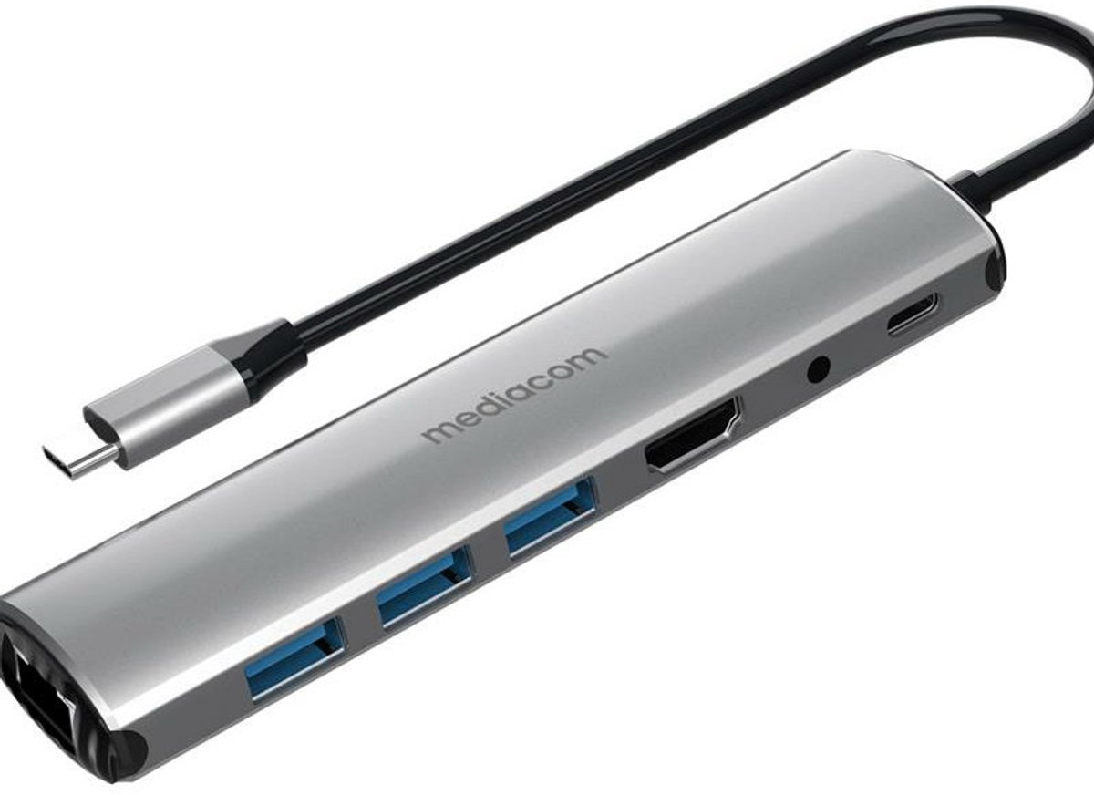 Mediacom MD-C313 laptop dock & poortreplicator Docking USB 3.2 Gen 1 (3.1 Gen 1) Type-C Aluminium