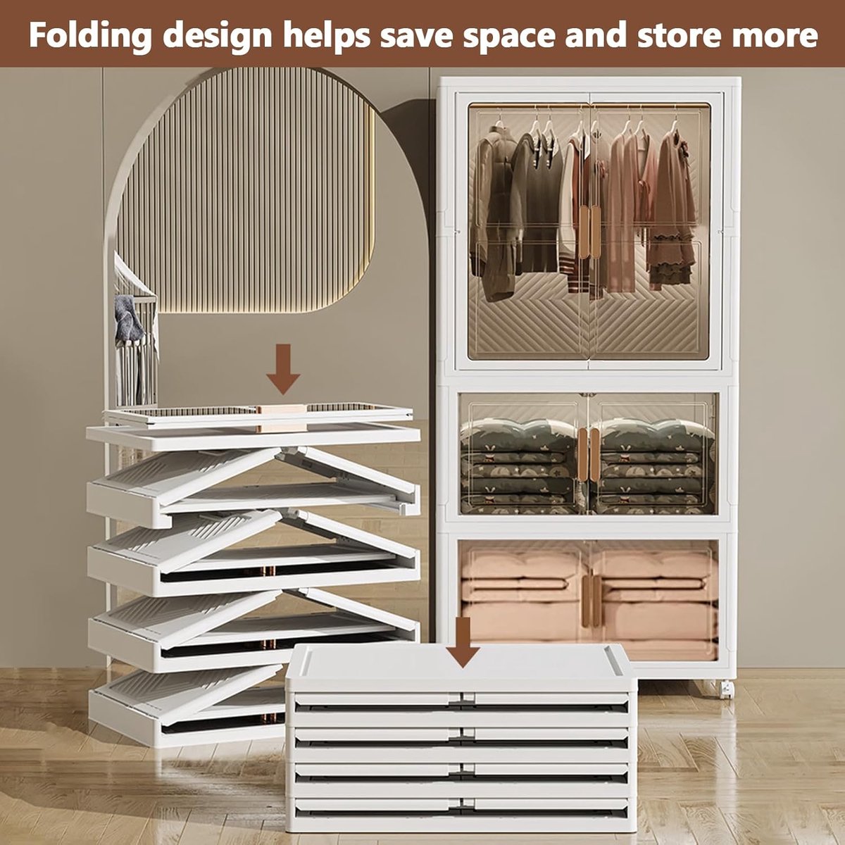 Multifunctionele Opvouwbare Kledingkast met Dubbele - 70x46x157 cm - Dubbele Deuren Hanggedeelte – Grote - Medahomestore