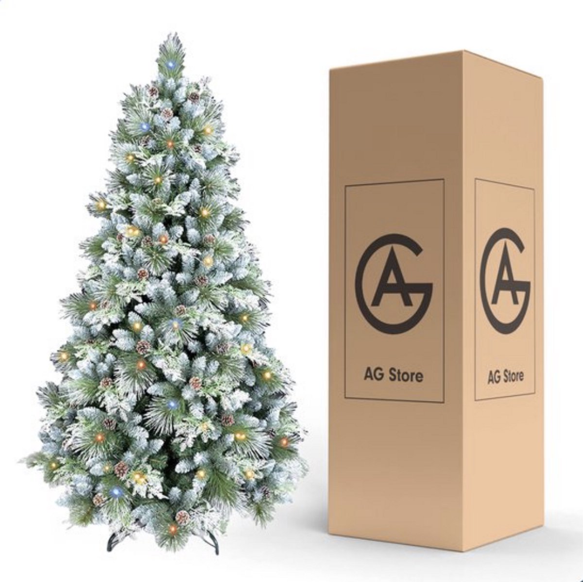AG Kunstkerstboom met verlichting & kerstversiering - Sneeuw -210 cm - 1150 Takken - Zeer Dicht Takkenstelsel - 1 Taksoort - Eenvoudige Opbouw Zonder Gereedschap - Wit - Kunstkerstboom Net Echt - Volle Kerstboom – foto 6