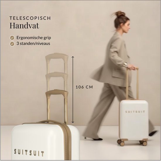 SUITSUIT Reiskoffer 76x51x28 - Reiskoffer met wielen - Veilig TSA cijferslot - Lichtgewicht koffer - Reiskoffer groot - 94L - Fusion koffer White Sawn - Wit