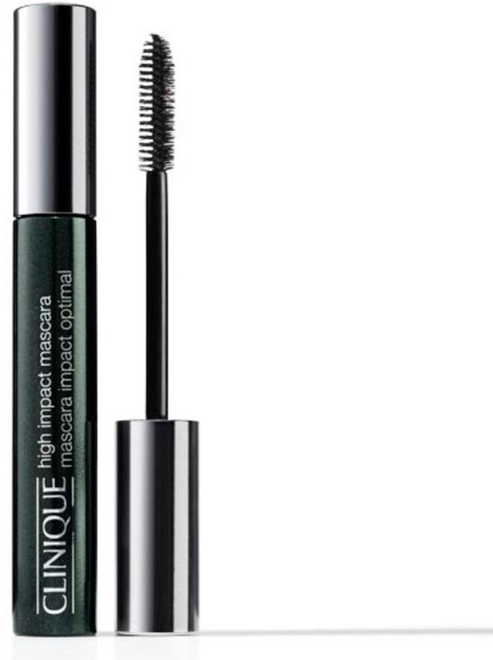 Donkergroene Clinique High Impact Mascara met zilveren dop en apart borsteltje.