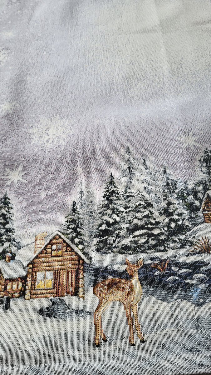 Tafelkleed Gobelinstof Kerst Winter bos beige Christmas 100*100cm