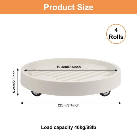 Plant Caddy met wielen - 22,5 x 18,5 x 5,2 cm - ronde rolplank - planten dienblad - bloempotwagen - ronde kunststof - beweegbaar plantendienblad - bloemenroller voor buiten en binnen - grijs - tuinaccessoires - interieurdecoratie van Merkloos	 — afbeelding 5