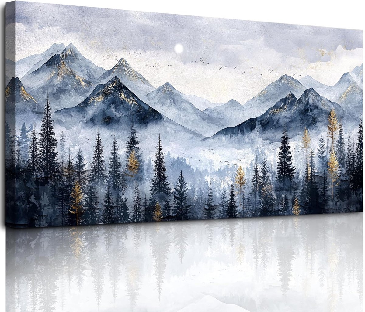 Canvas Schilderij 59x119 Cm – Sfeervol Blauw-Gouden Bos - Luxe Wanddecoratie Voor Elke Ruimte