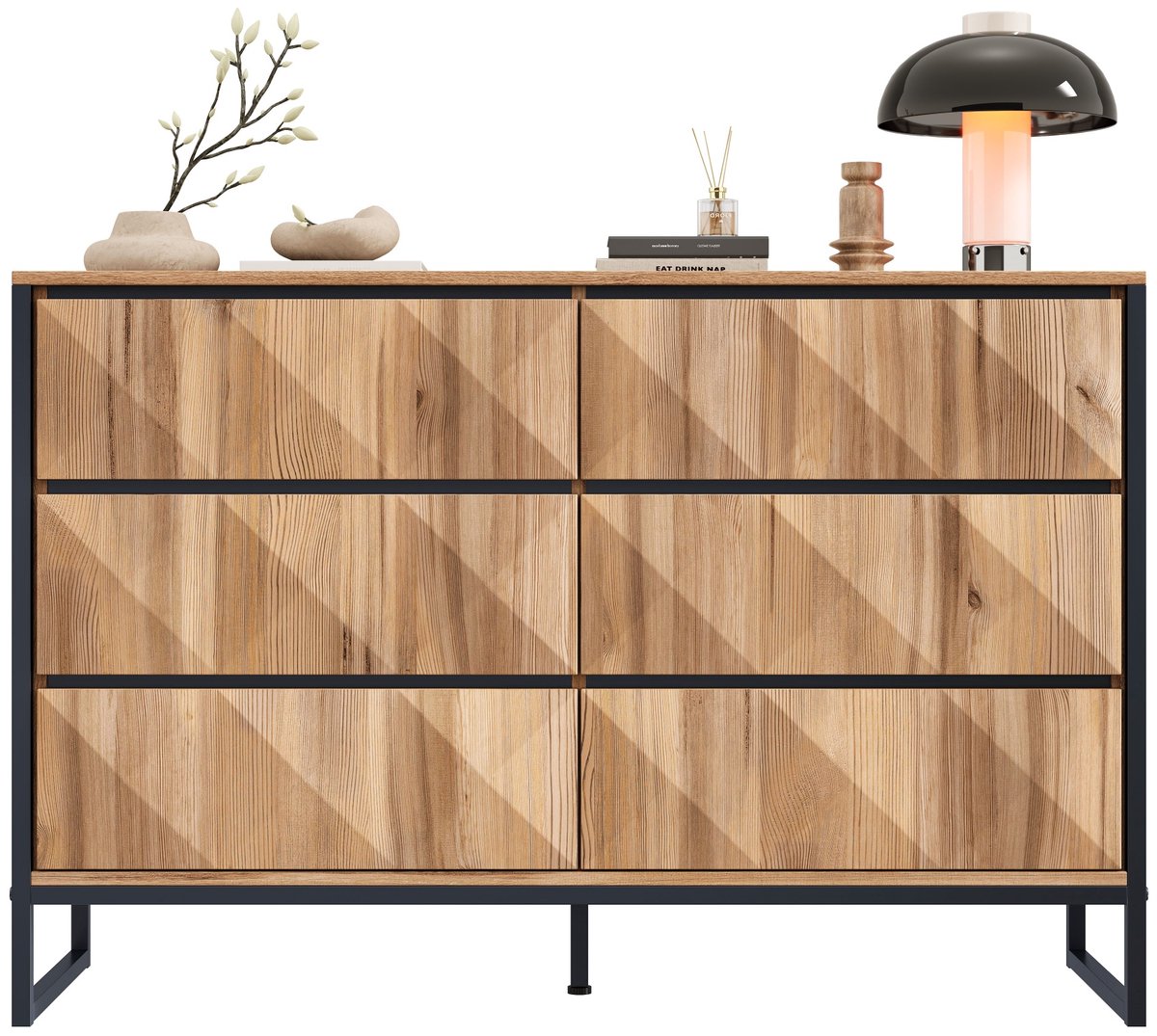 Clruro Sideboard - Zwart & Houtkleur - Metalen Poten - Verhoogde Deuren - Opslag voor Woonkamer & Eetkamer Zwart,Naturel