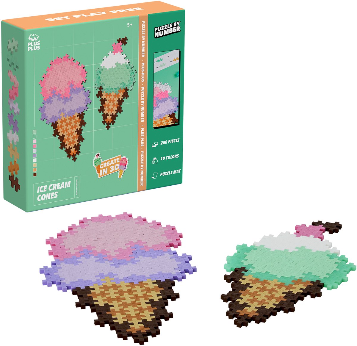 Plus-Plus - Puzzle by Number - Ice Cream Cones ijsjes maken - 250 stukjes – 4346 – Puzzel en Bouwspeelgoed in één - 3D puzzel vanaf 5 jaar