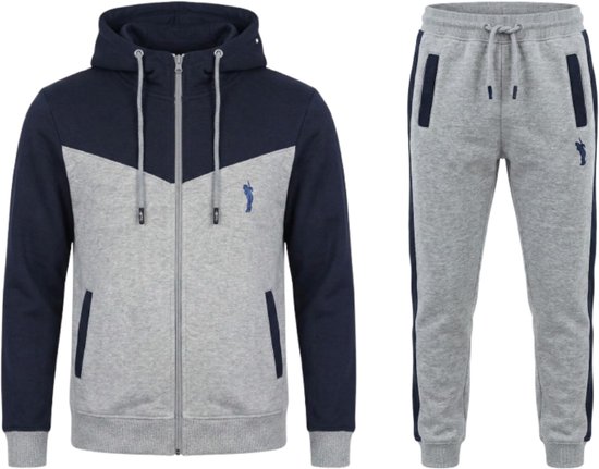 Hitman - Trainingspak Heren - Joggingpak Heren - Sportkleding Heren - Cadeau voor Man - Katoen - Grijs/Blauw - Maat L