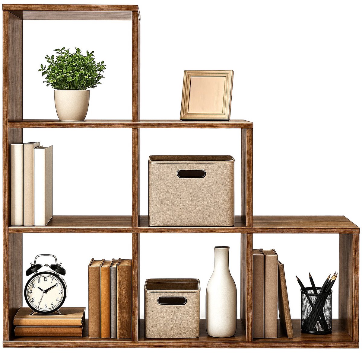 Boekenkast – 6 vakken – 29 x 97,5 x 97,5 cm – Bruin