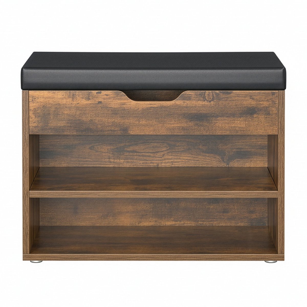 Bank met schoenenrek – Gestoffeerd kussen – 3 niveaus – Vintage bruin