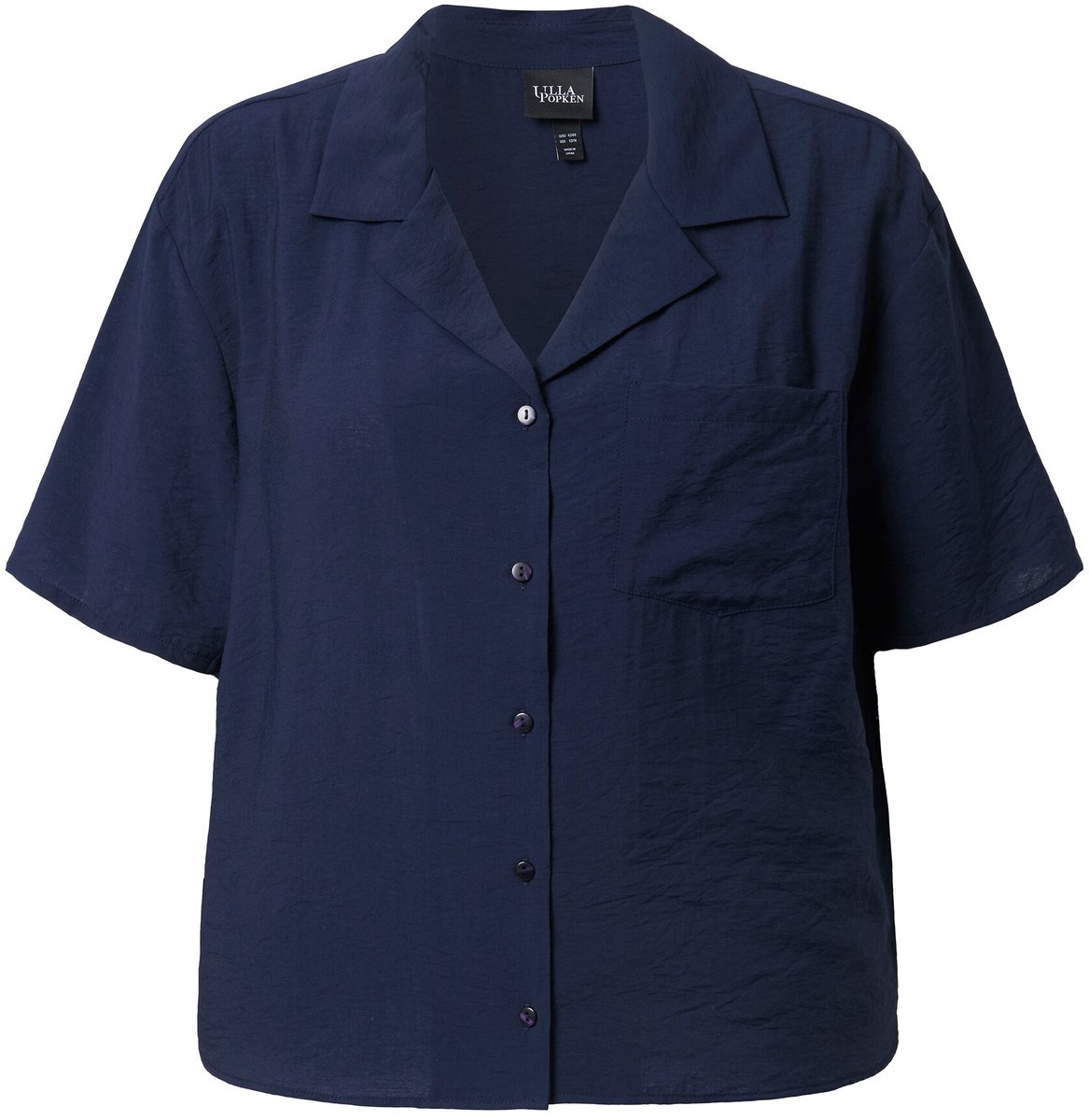 Ulla Popken - Dames - Boxy blouse kort reverskraag korte mouwen - Marine - Maat 50+