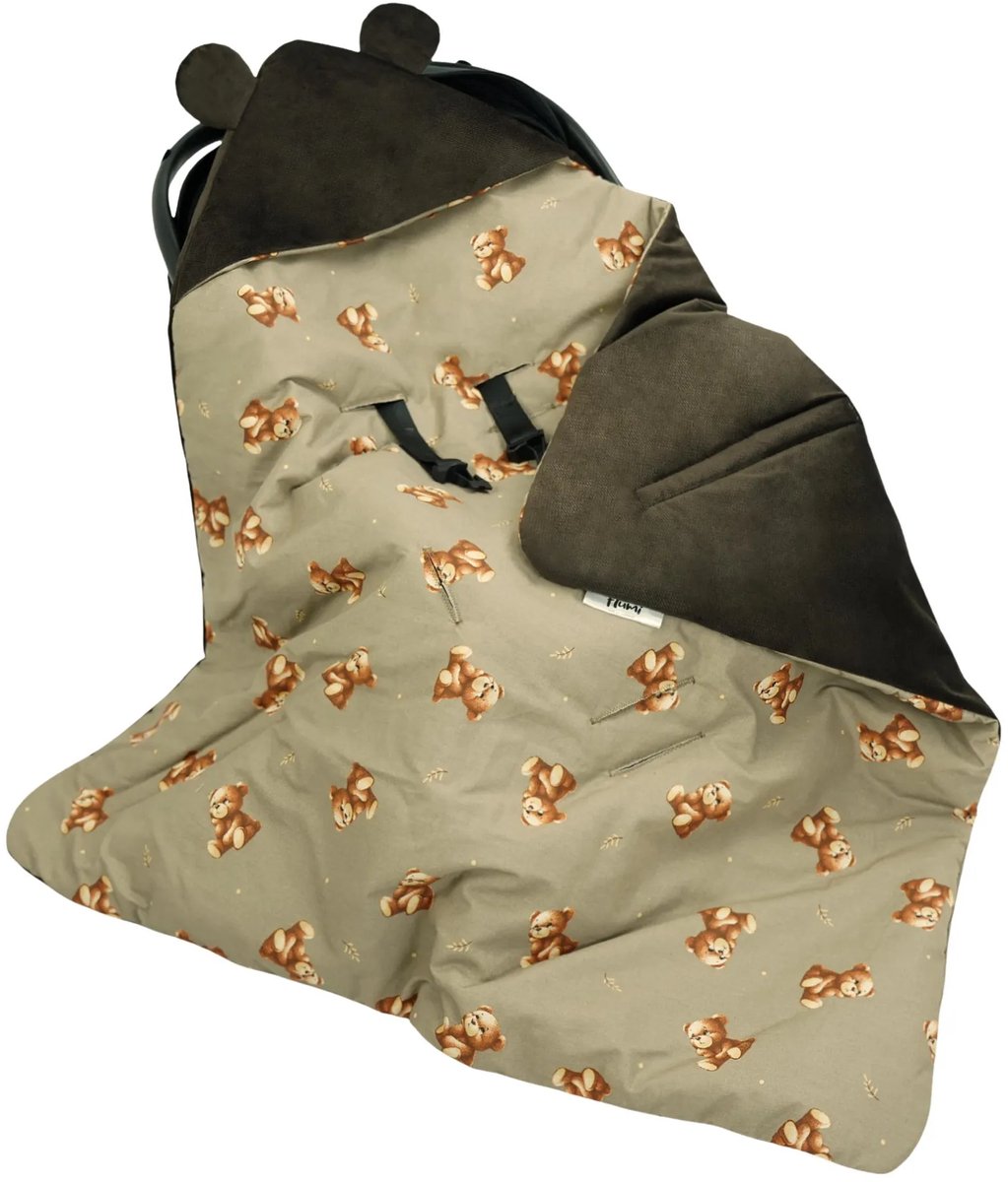 Flumi - baby wikkeldeken - voor autostoel en reiswieg - warm en comfortabel - bruin met beren