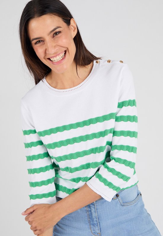 Damart - Trui met marinièrestreepjes - Dames - Groen - L