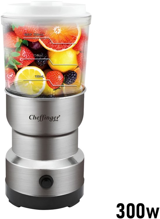 Cheffinger, Mini-Blender 300W 2-in-1 met roestvrijstalen messen en koffiemolenfunctie, Grijs van Merkloos — afbeelding 4