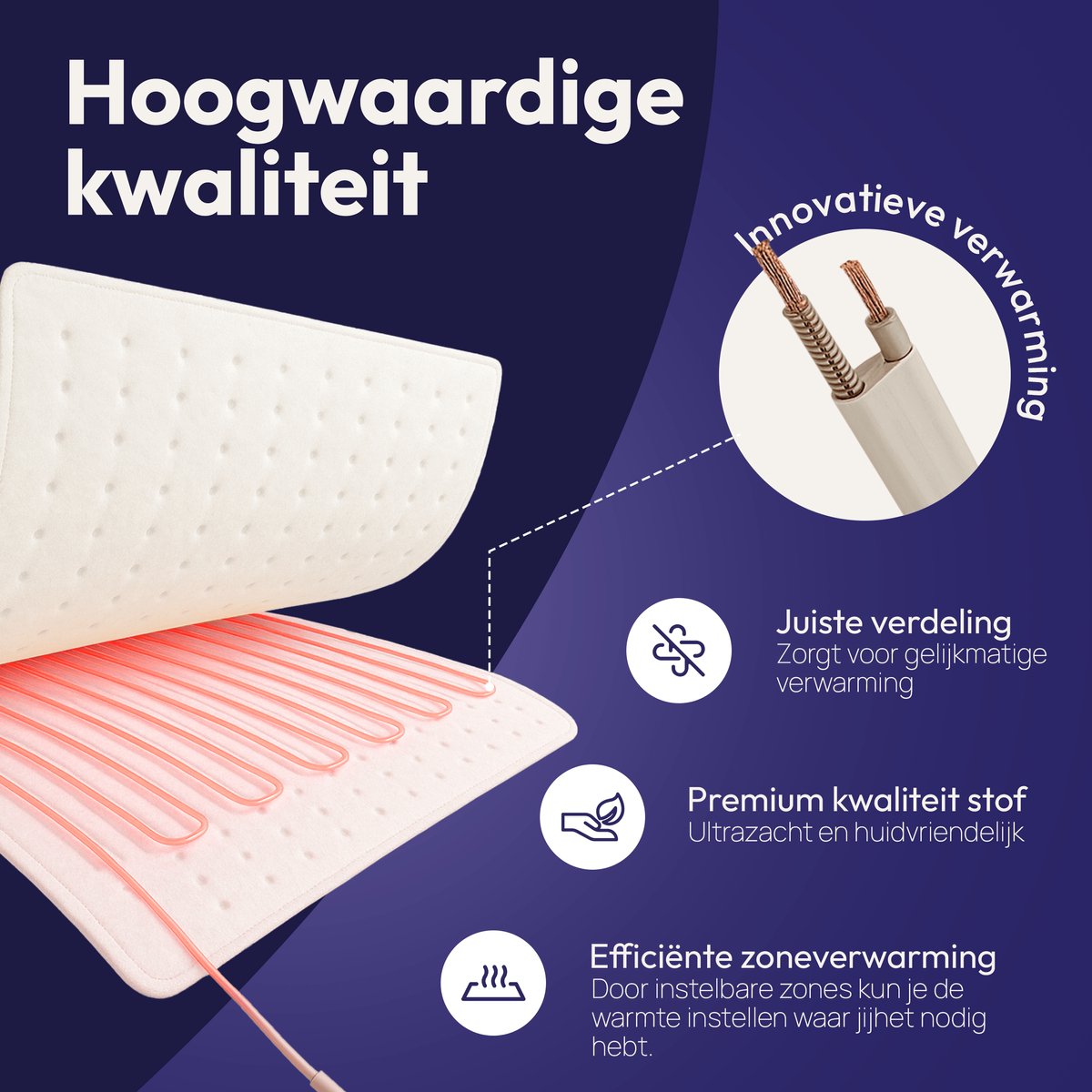 Comfeur Elektrische onderdeken 190x90 cm met Aparte Voetenzone - Elektrisch deken - Warmte deken - 3 Timer-settings - 6 Warmtestanden - Twee Warmtezones - Incl. Matrasbanden thumbnail 5